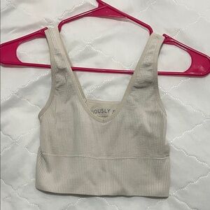 Cream Ribbed Crop Top